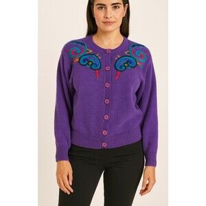 Segue cardigan sweater vintage purple button up embroidered SZ M